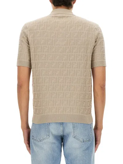 Fendi Ff Cotton Knit Polo Shirt In Neutral
