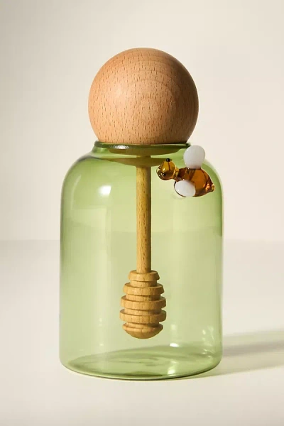 Anthropologie Catania Glass Honey Pot In Green