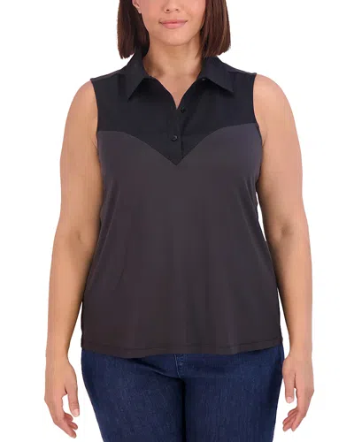 Foxcroft Plus Ricki Mixed Media Top In Black