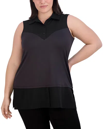 Foxcroft Plus Sasha Mixed Media Top In Black