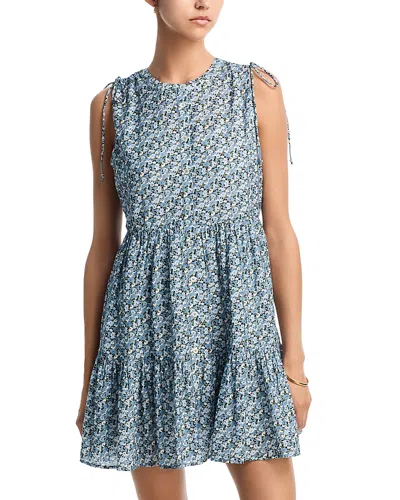 Veronica Beard Yulianna Floral Tiered Button-front Mini Dress In Blue