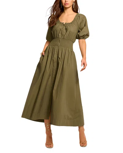 Ramy Brook Laura Puff-sleeve Midi Shirtdress In Green