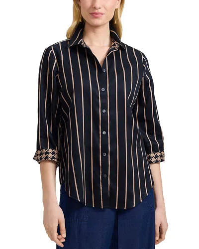 Foxcroft Margie Stripe Three-quarter Sleeve Button-up Shirt In Blue