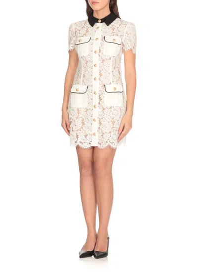Self-portrait Delicate Lace Dress With Structured Pockets In White