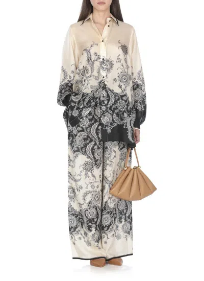 Zimmermann White Floral And Paisley Print Shirt With Contrasting Trim In Multi