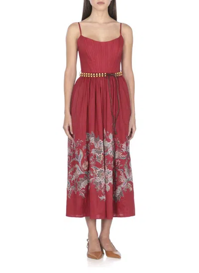Zimmermann Rhiannon Belted Paisley-print Cotton-voile Midi Dress In Red