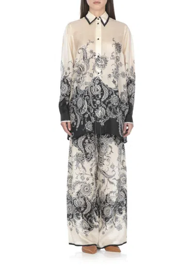 Zimmermann White Floral And Paisley Print Shirt With Contrasting Trim In Multi