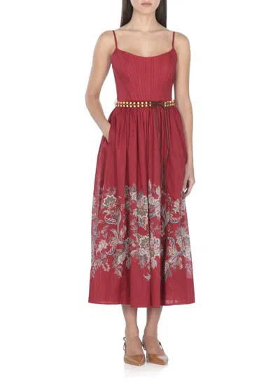 Zimmermann Rhiannon Belted Paisley-print Cotton-voile Midi Dress In Red
