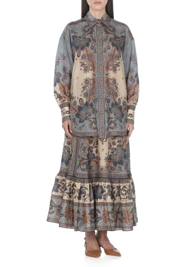 Zimmermann Womens Blue Cream Indienne Ascension Manstyle Graphic-pattern Silk Shirt In Multi