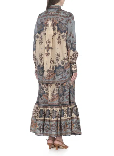 Zimmermann Womens Blue Cream Indienne Ascension Manstyle Graphic-pattern Silk Shirt In Multi