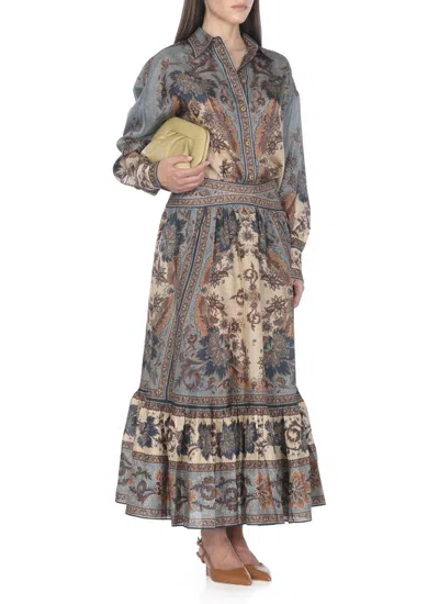 Zimmermann Womens Blue Cream Indienne Ascension Manstyle Graphic-pattern Silk Shirt In Multi