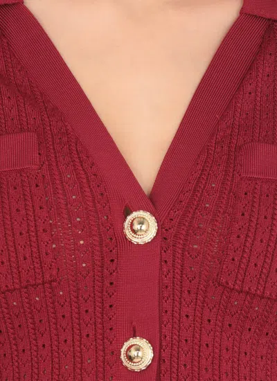 Self-portrait Self Portrait Women Burgundy Pointelle Knit Long-sleeved Mini Dress In Red