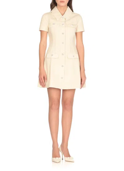 Self-portrait Structured Beige Dress With Classic Collar And Flap Pockets In Neutral