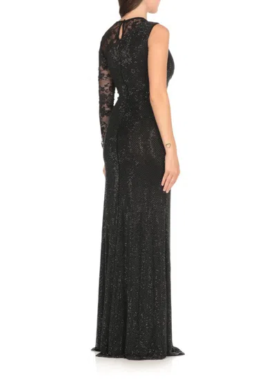 Self-portrait Self Portrait Women Black Rhinestone Mesh And Lace Maxi Dress In Black
