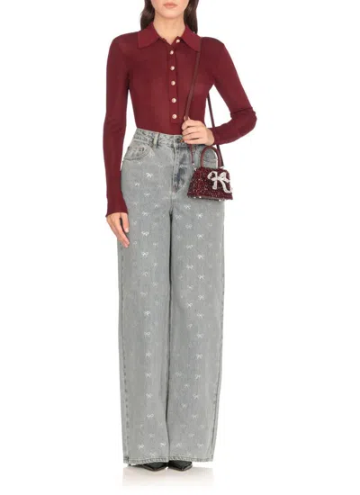 Self-portrait Self Portrait Women Burgundy Viscose Knit Long-sleeved Bodysuit In Red