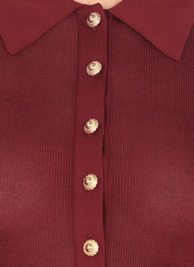 Self-portrait Self Portrait Women Burgundy Viscose Knit Long-sleeved Bodysuit In Red