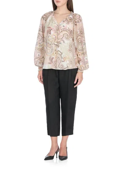 Hale Bob Silk Blend Blouse With All-over Paisley Pattern In Brown