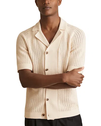 Reiss Light Stone Cotton Textured-knit Cuban-collar Shirt In Neutral