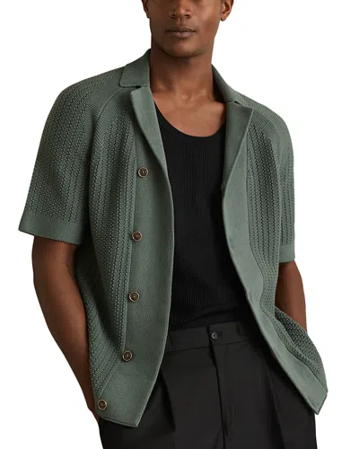 Reiss Alphonso Regular Fit Ribbed Knit Cuban Shirt In Green