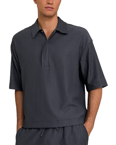 Reiss Petrol Blue Textured-stripe Cuban-collar Shirt In Gray