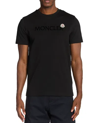 Moncler Men T-shirt With Flocked Cotton Logo In Black