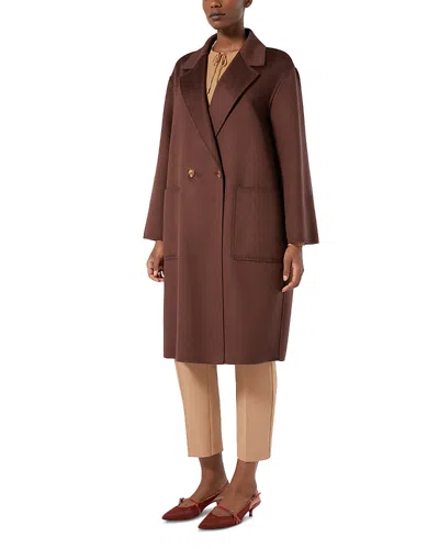 Marina Rinaldi Wool Double Breasted Coat In Burgundy