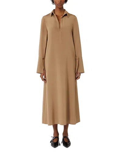 Max Mara Button-cuff Silk Dress In Brown