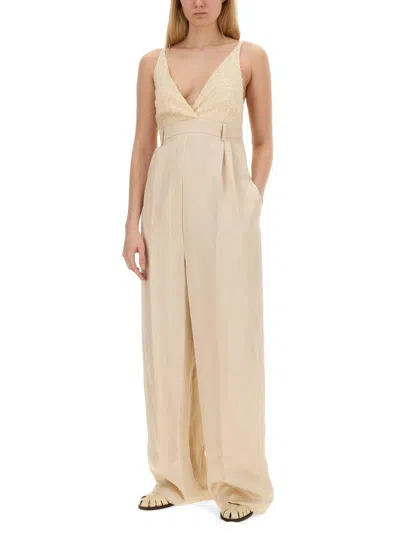 Alysi V-neck Wide-leg Jumpsuit In White
