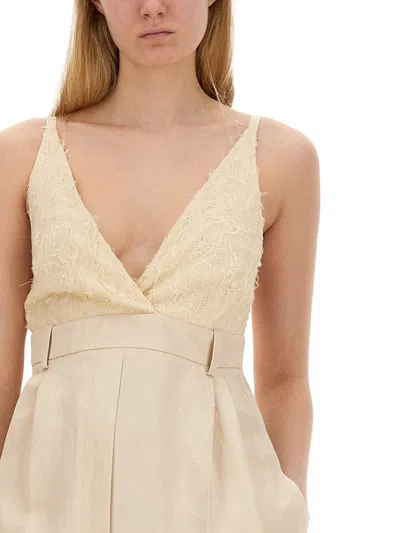 Alysi V-neck Wide-leg Jumpsuit In White