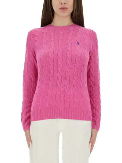 Polo Ralph Lauren Fuchsia Wool Blend Sweater In Pink