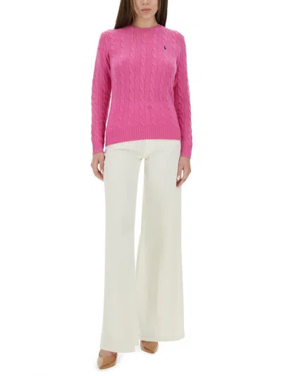 Polo Ralph Lauren Fuchsia Wool Blend Sweater In Pink