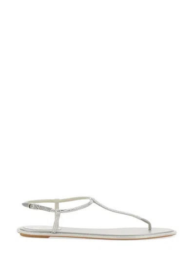 René Caovilla Diana White Sandal With Crystals 10 In Silver