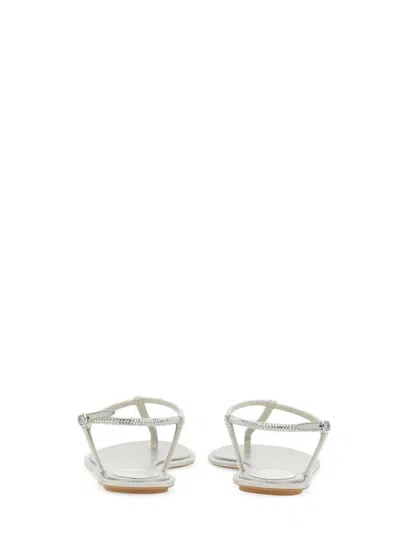 René Caovilla Diana White Sandal With Crystals 10 In Silver