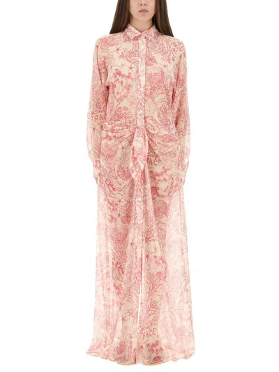 Versace Underwater Barocco Long Sleeve Cover-up Shirtdress In Pink