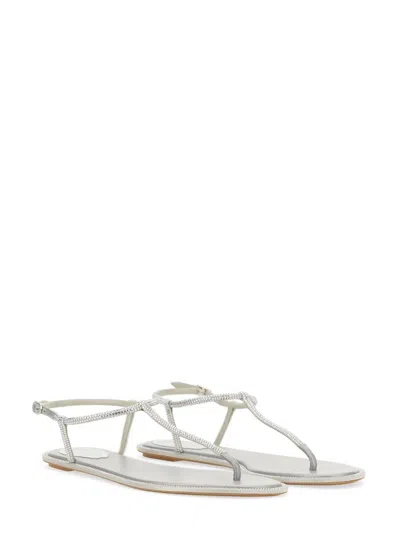 René Caovilla Diana White Sandal With Crystals 10 In Silver