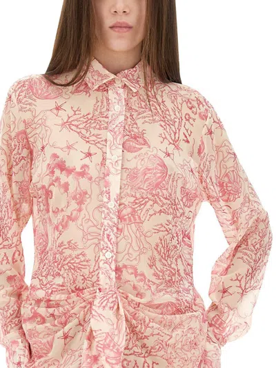 Versace Underwater Barocco Long Sleeve Cover-up Shirtdress In Pink