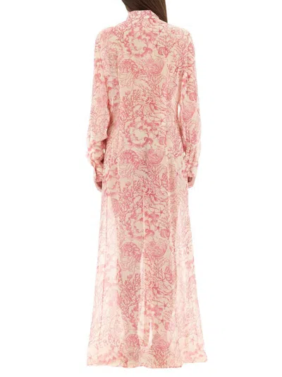Versace Underwater Barocco Long Sleeve Cover-up Shirtdress In Pink