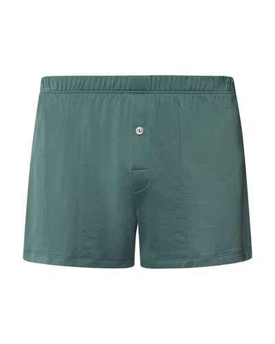 Hanro Cotton Sporty Button Fly Cotton Boxer In Green