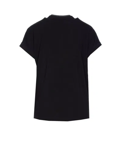 Brunello Cucinelli V-neck Short Sleeve T-shirt With Rolled Sleeves In Black