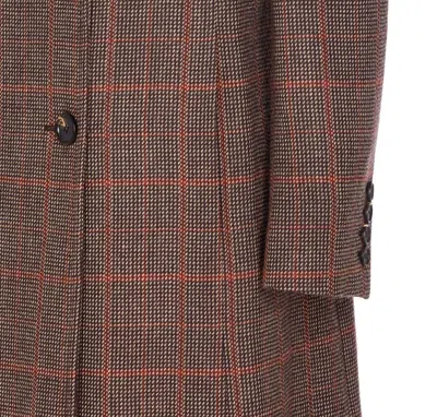 Chloé Checkered Long Length Coat With Prince Of Wales Motif In Brown