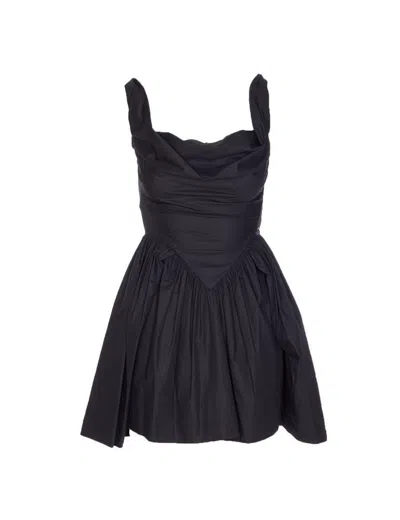 Vivienne Westwood Square Neckline Sleeveless Flared Skirt Mini Length Draped Detail In Black