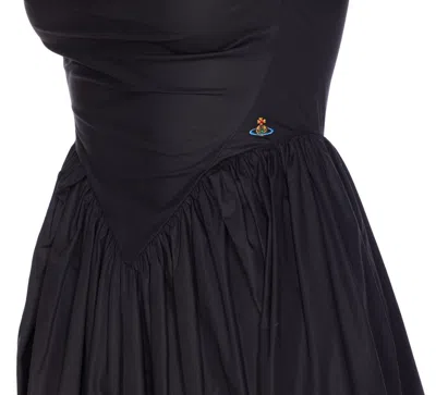 Vivienne Westwood Square Neckline Sleeveless Flared Skirt Mini Length Draped Detail In Black