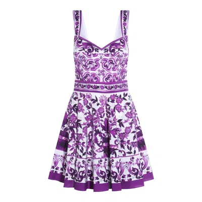 Dolce & Gabbana Violet Dress With Thin Straps And All-over Floral Motif In Cotton Blend Woman In Purple