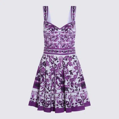 Dolce & Gabbana Violet Dress With Thin Straps And All-over Floral Motif In Cotton Blend Woman In Purple