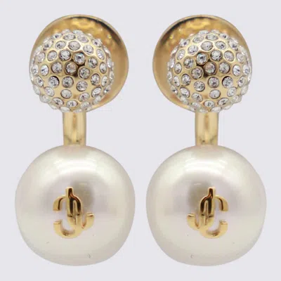 Jimmy Choo Crystal And Pearl Gold Earrings In White