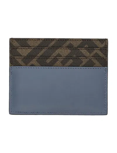 Fendi Dual Tone Leather And Canvas Cardholder In Blue