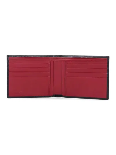 Ferragamo Men Black Hammered Calfskin Gancini Wallet In Black