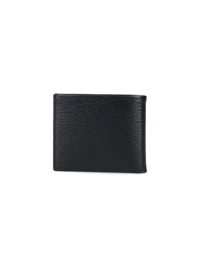 Ferragamo Men Black Hammered Calfskin Gancini Wallet In Black