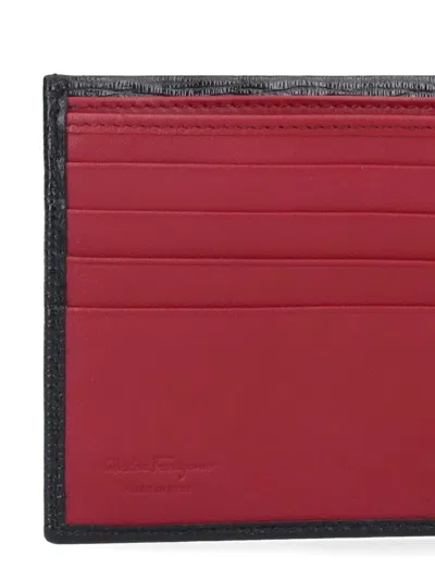 Ferragamo Men Black Hammered Calfskin Gancini Wallet In Black