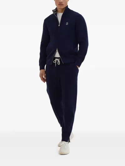 Brunello Cucinelli Cashmere Track Pants In Blue